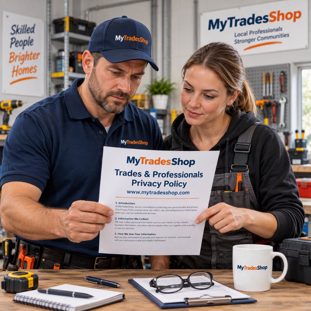 Tradesperson reviewing www.MyTradesShop.com Privacy Policy