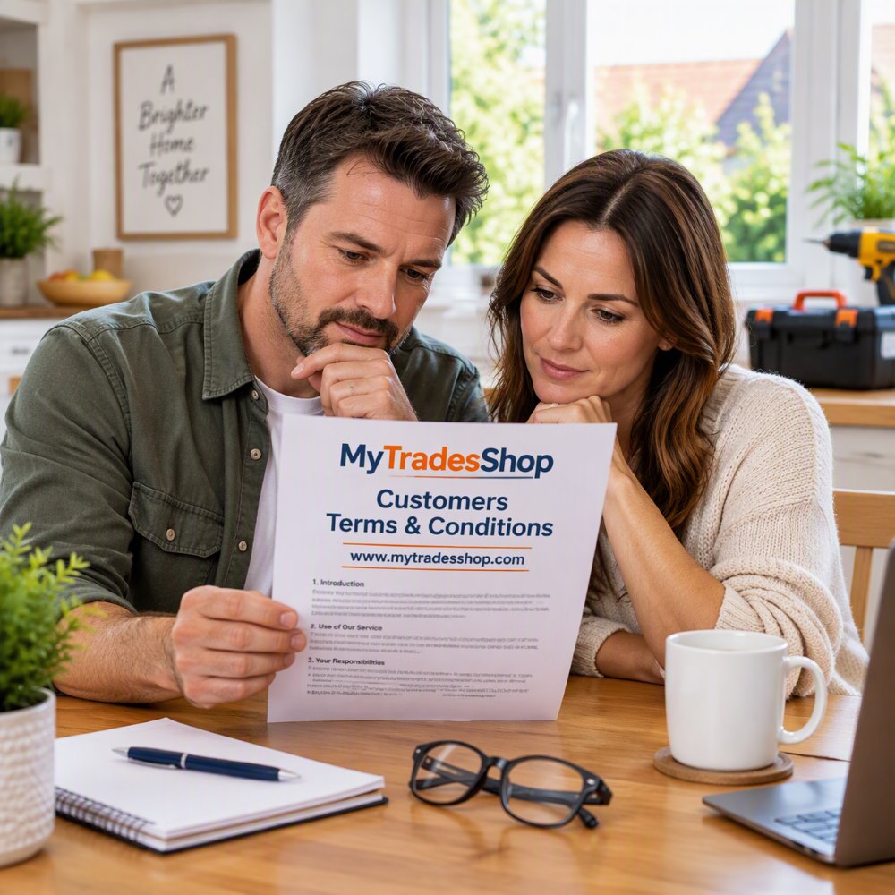 Homeowner/customer reviewing www.MyTradesShop.com Terms & Conditions